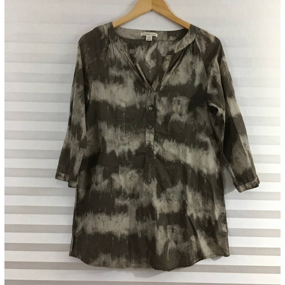 Coldwater Creek Womens Button Down Blouse Top Size M‎ 100% Cotton 3/4 Sleeve